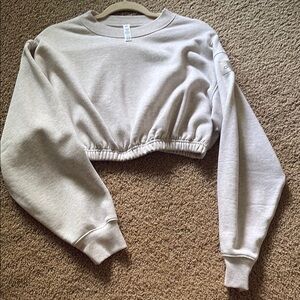 Alo yoga Devotion Cropped Crew Neck Sweatshirt, Small, Oatmeal Heather